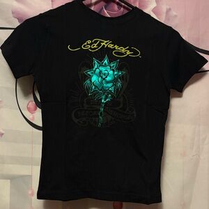 Ed Hardy Black with Foil Flower shirt Size 10